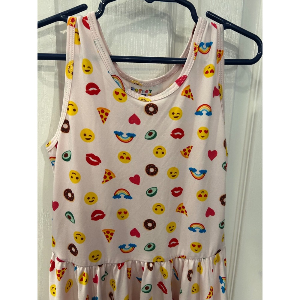 DotDotSmile Tank Dress Pink Emoji Pizza Rainbow Print Girls Size 7 Casual Skater